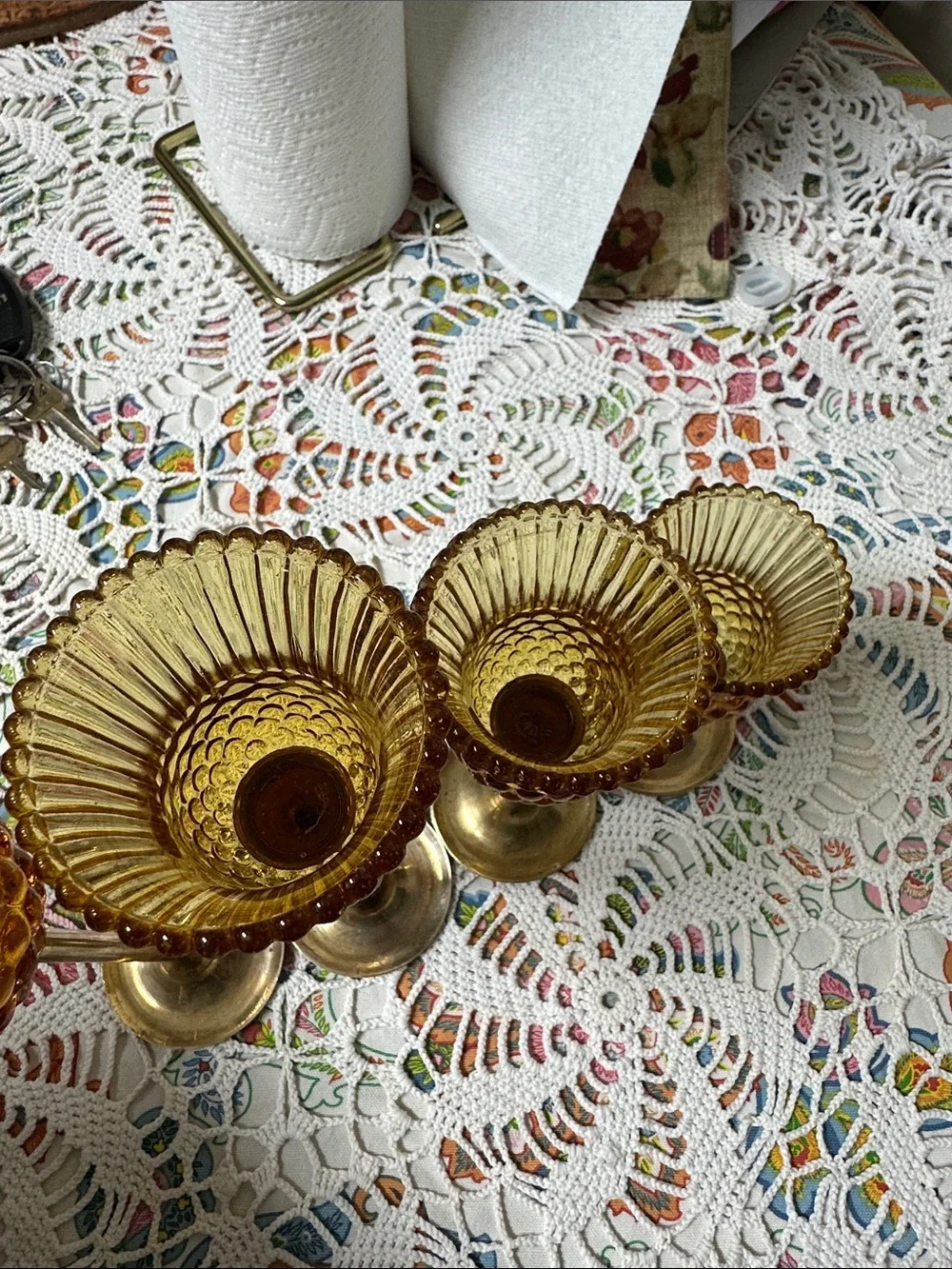 Amber Glass and Brass Candle Holders Set - Elegant Home Accents